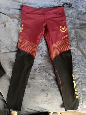 Virus Burgundy Athletic Compression Leggings with Gold Logo
